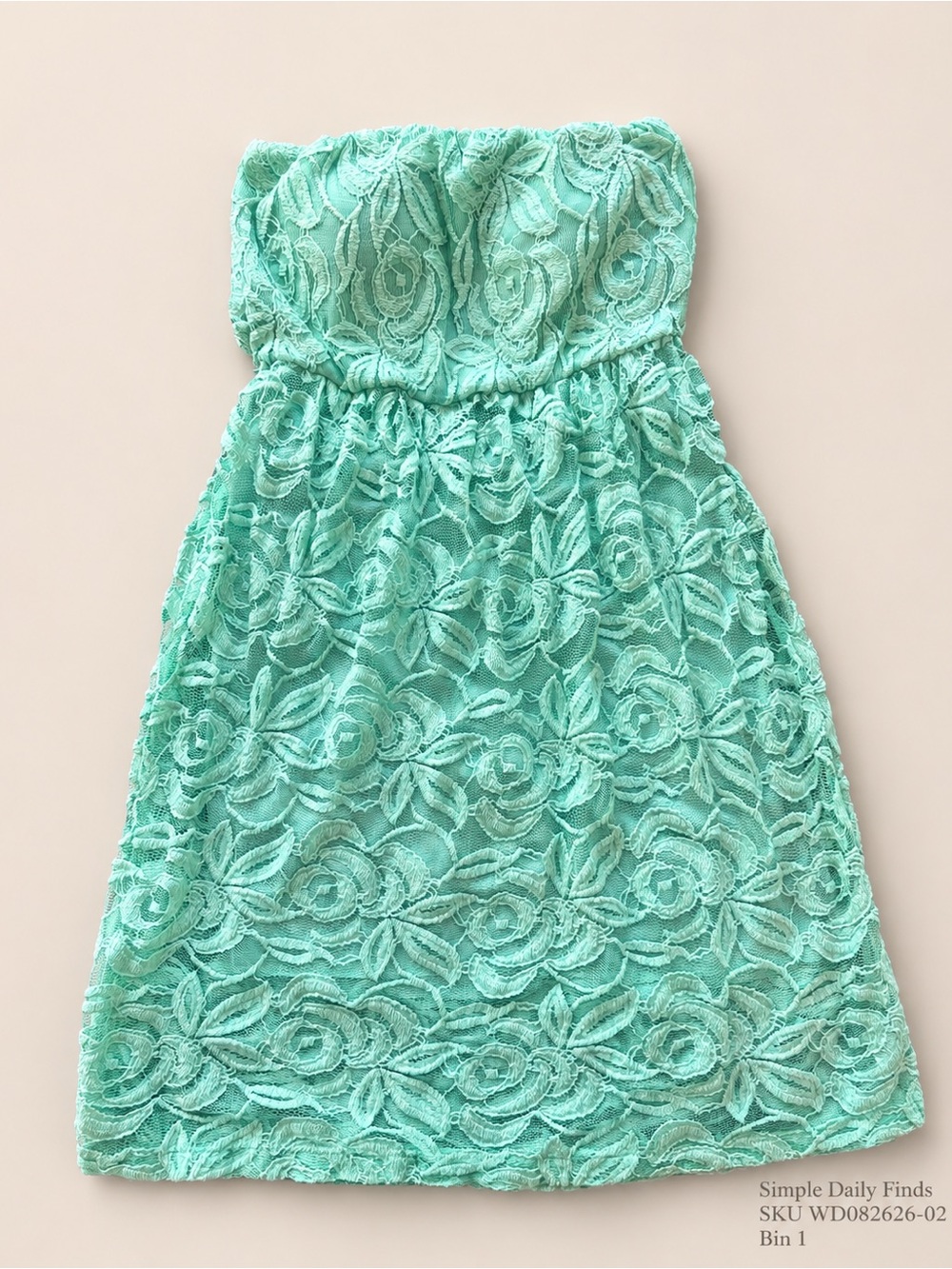 Lovely Rachel Mint Green Strapless Floral Lace Mini Dress Open Back Size S